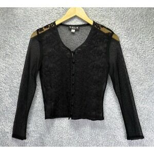 Vintage Gala Black Sheer Lace Mesh Cardigan Small Y2K Whimsigoth Gothic Top